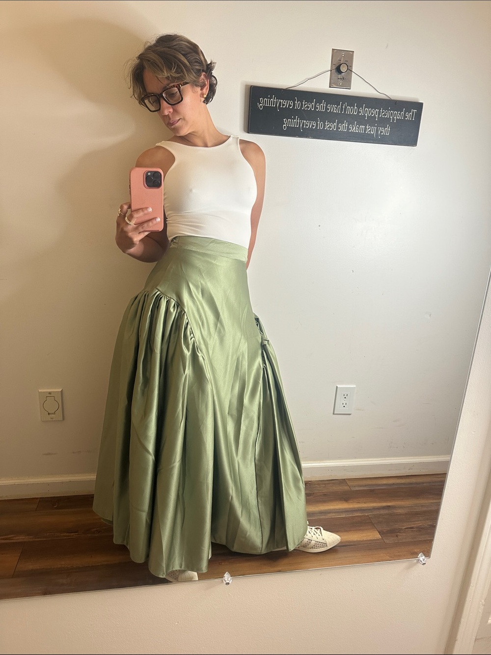 NWT Silk HightRise Olive Textured -Maxi Skirt /Gathered panel Sz Small - Picture 11 of 16